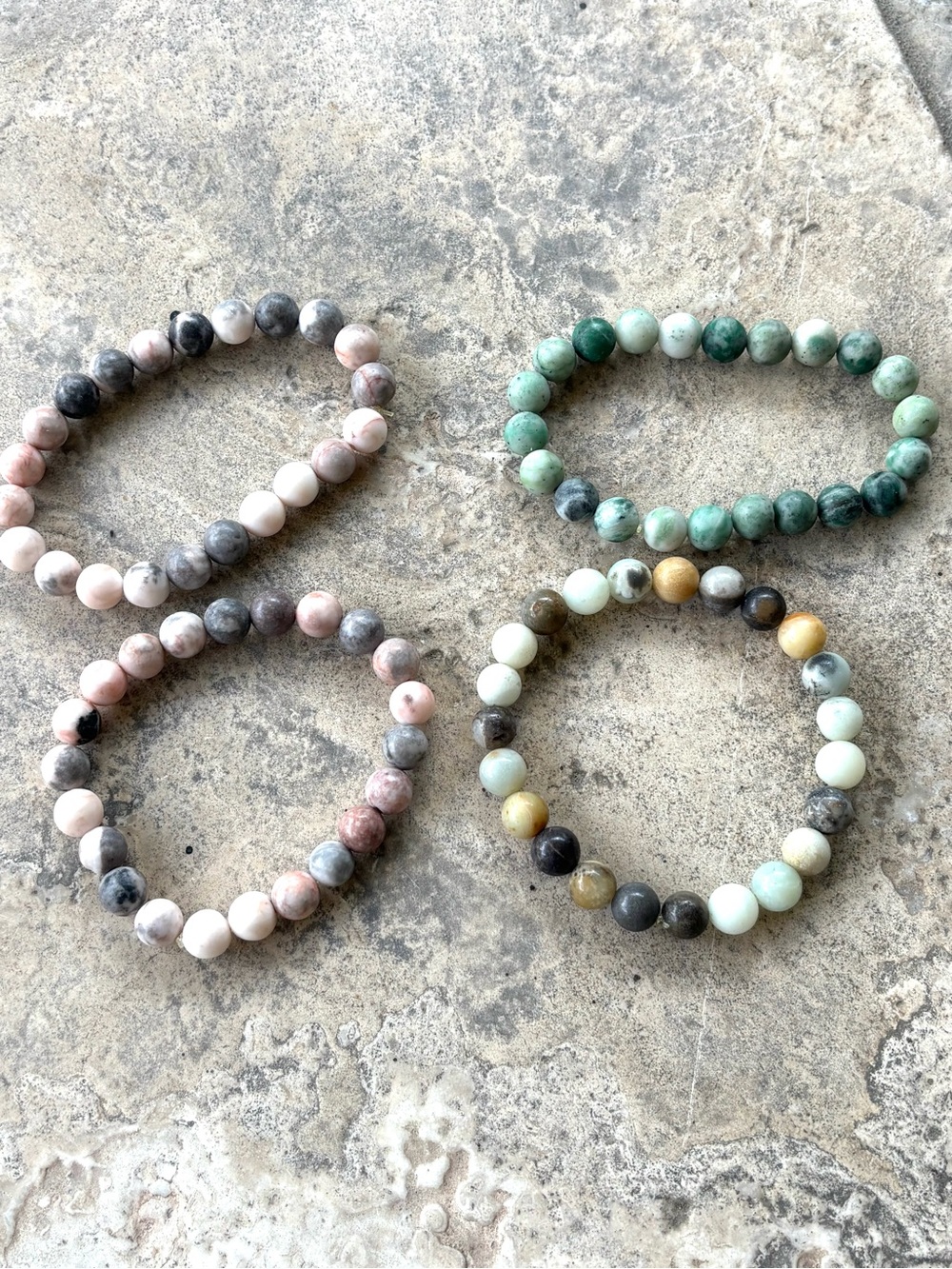 Natural Stone Beaded Stretch Bracelet - Green, Pink, Multi